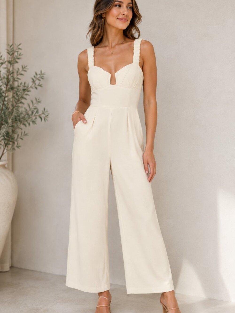 ASTR Versailles Cream Sleeveless Wide-Leg Jumpsuit Quiet Luxury Bridal